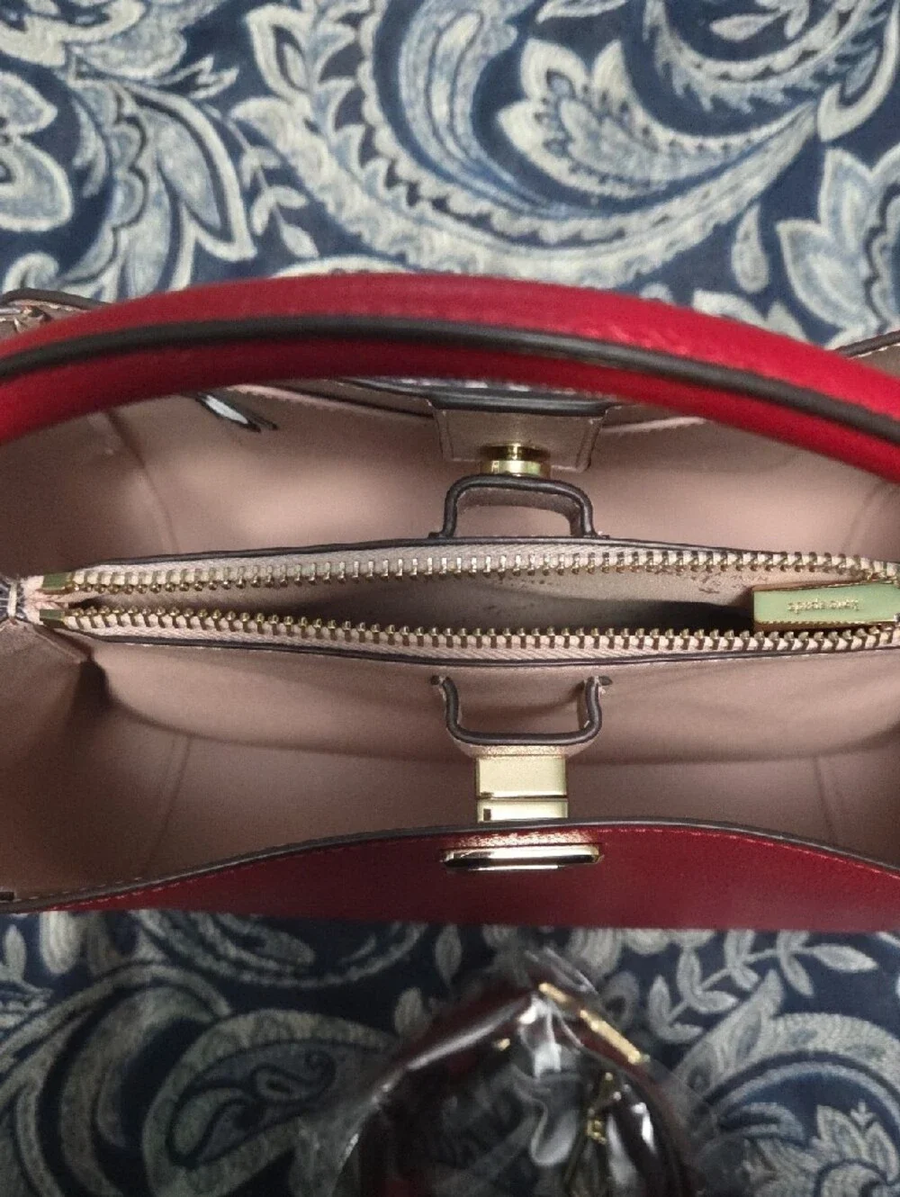 kate spade Red Structured Top-Handle Satchel with Gold Hardware